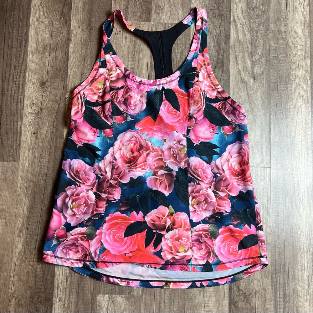 Lululemon Sz 8 Medium Tank Top Pink Secret Garden Floral Lightened Up Singlet